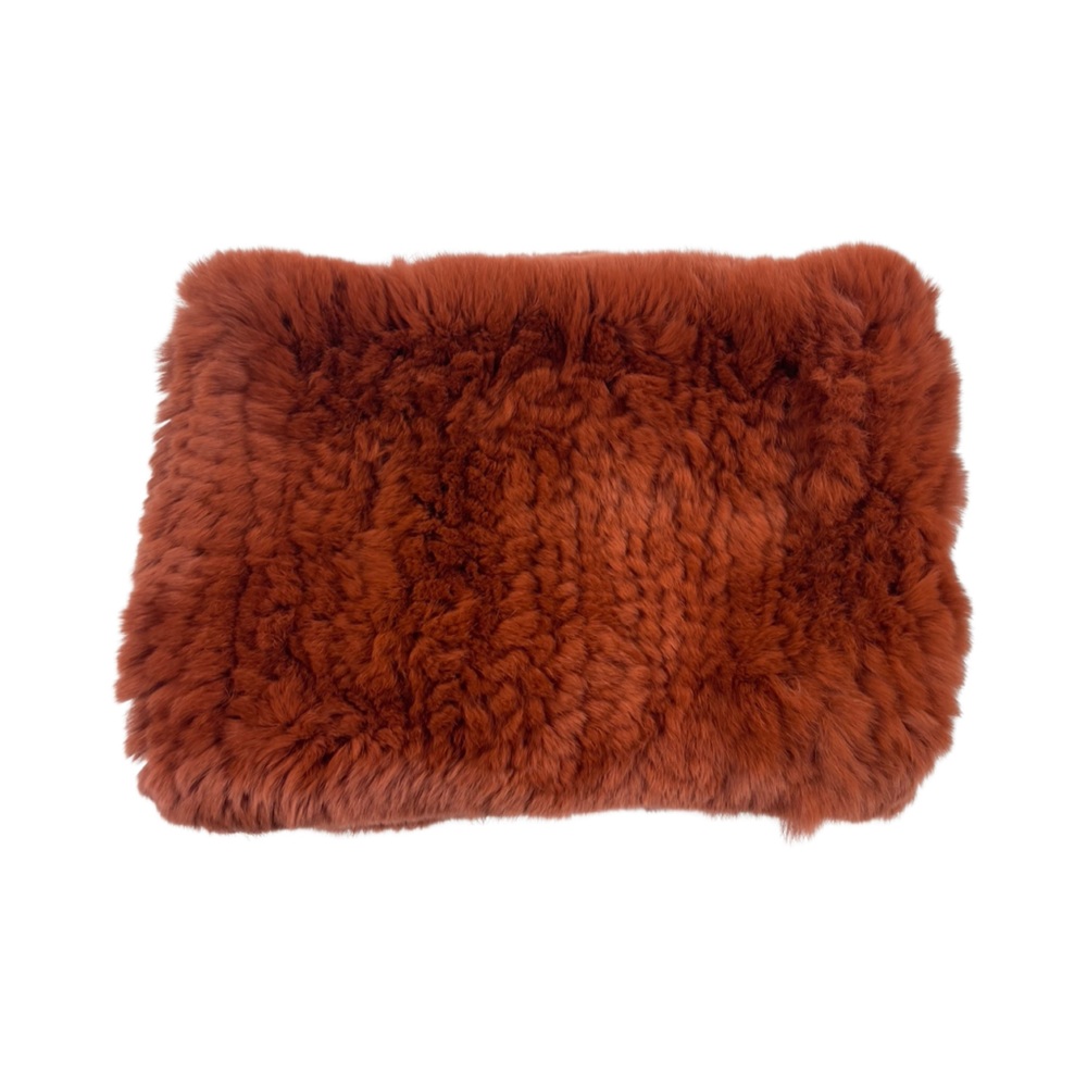 100% Real Rabbit Fur Knitted Cowl/Scarf - Burnt Orange